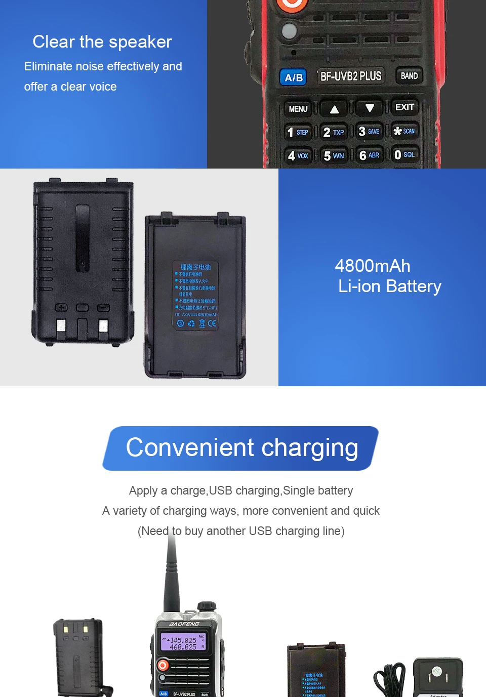 BAOFENG BF-UVB2 плюс красный иди и болтай Walkie Talkie 8 Вт 4800 мАч двухдиапазонный УКВ любительской Transceicver Любительское радио, Си-Би радиосвязь станция сканер рация UV5R