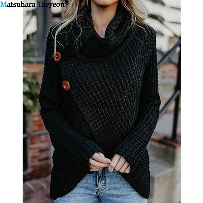 Осень-зима 2019 свитер с высоким воротником вязаный пуловер Женский джемпер