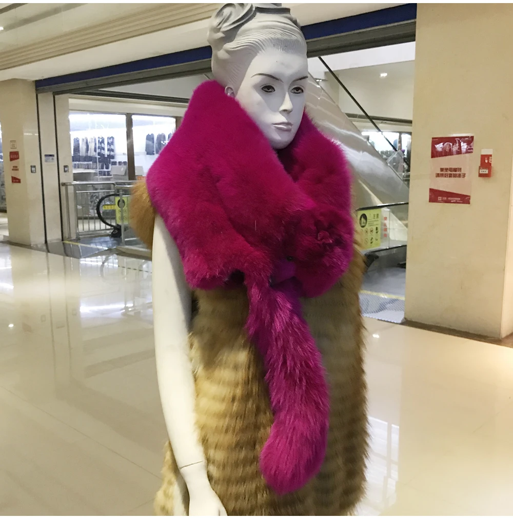 Популярный натуральный Лисий мех женские зимние шарфы натуральный Лисий мех шеи согревающий воротник утепленный элегантный русский модный элегантный женский шарф