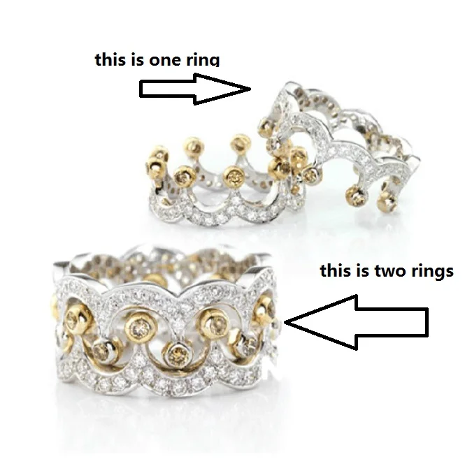 Позолоченное кольцо с имитацией кристаллов в форме короны и Королевского пальца