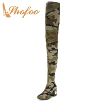 2021 autumn camouflage army green round toe canvas women long boots inside zipper woman casual botas large size 45 46 shofoo