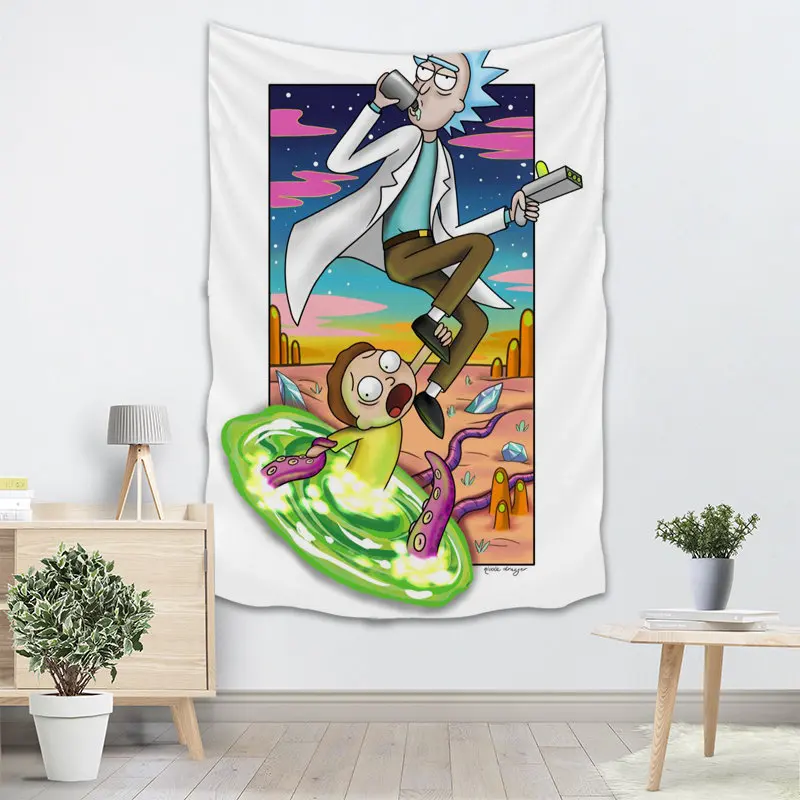 130x150CM,140X250CM Rick And Morty Tapestry Wall Hanging Tapestries Forest Tapestry Bedspread Yoga Mat Blanket Bed Table Cloth - Цвет: 8
