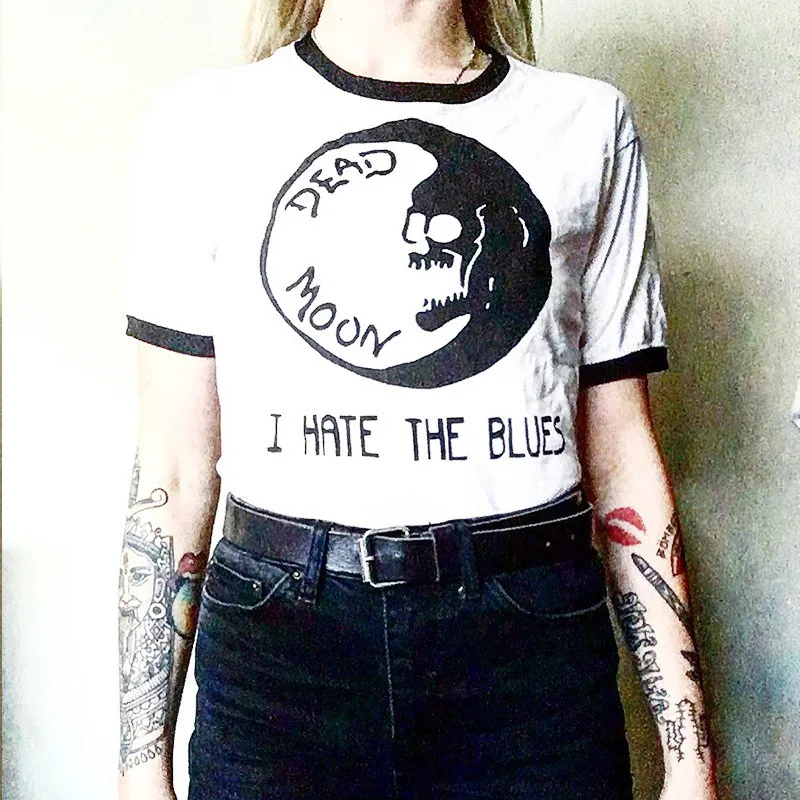 Женская футболка с надписью Moon Dead I Hate The Blues Повседневная летняя короткими