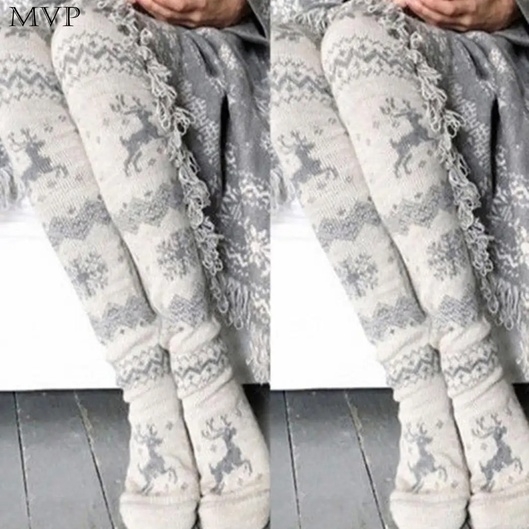 Women Christmas Pattern Stretchy Thigh High Absorb Sweat Anti-friction Breathable Cotton Fall Winter Socks | Женская одежда