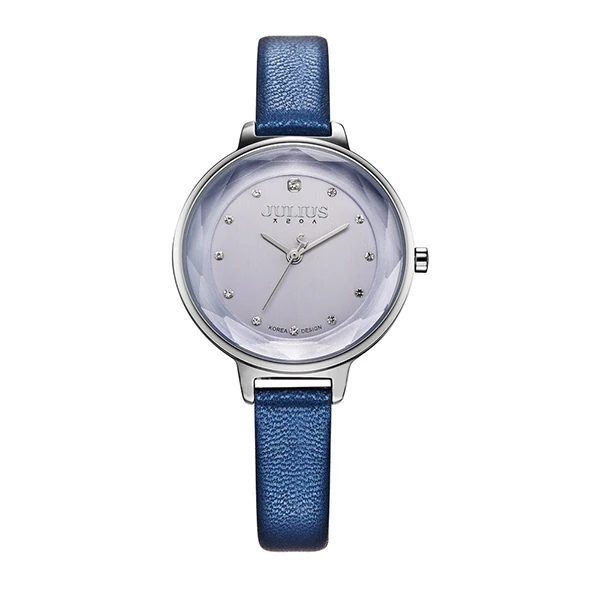 blue leather watch Julius классические синие кожаные часы Женские Элегантные Кристалл Большой циферблат кварцевые наручные часы Повседневное платье часы женские Montre Femme - Цвет: blue leather watch