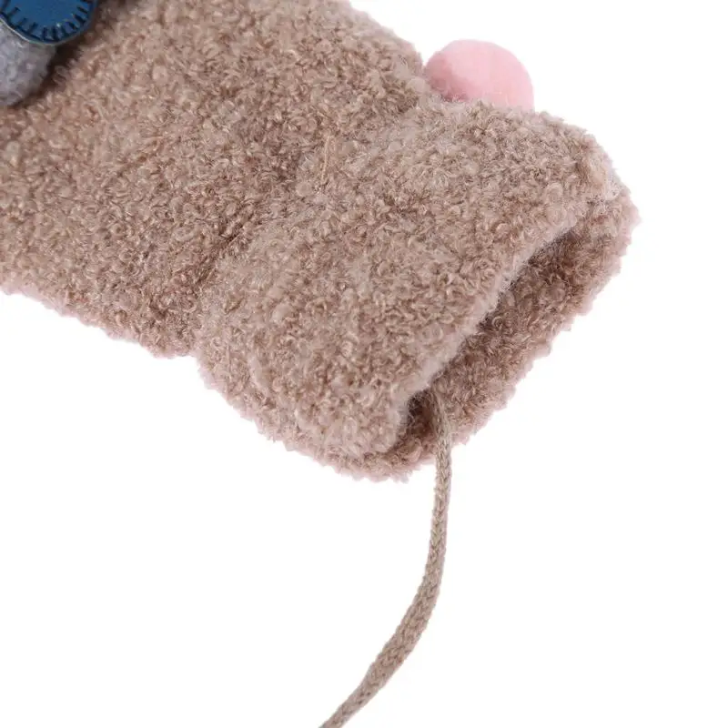 2017 Winter Baby Cartoon Bear Gloves Warm Boy Girl Windproof Hand Muff Fashion Kids Child Full Finger Knitted Mittens Ski | Детская