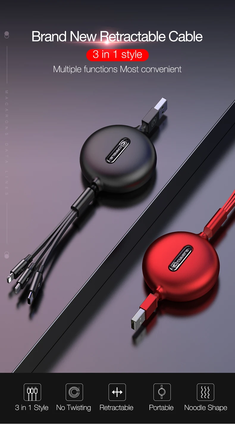 Cafele 3 в 1 Выдвижной Micro usb type-C кабель для iPhone X XS Быстрая Зарядка Синхронизация данных USB C кабель для huawei Xiaomi samsung