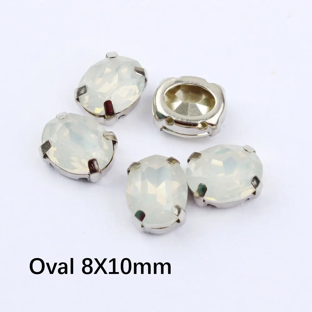 Oval 8X10mm 30pcs Стразы смешанной формы с белым опалом, полимерные Стразы с серебристым клешом, стразы с плоским основанием для одежды - Цвет: Oval 8X10mm 30pcs