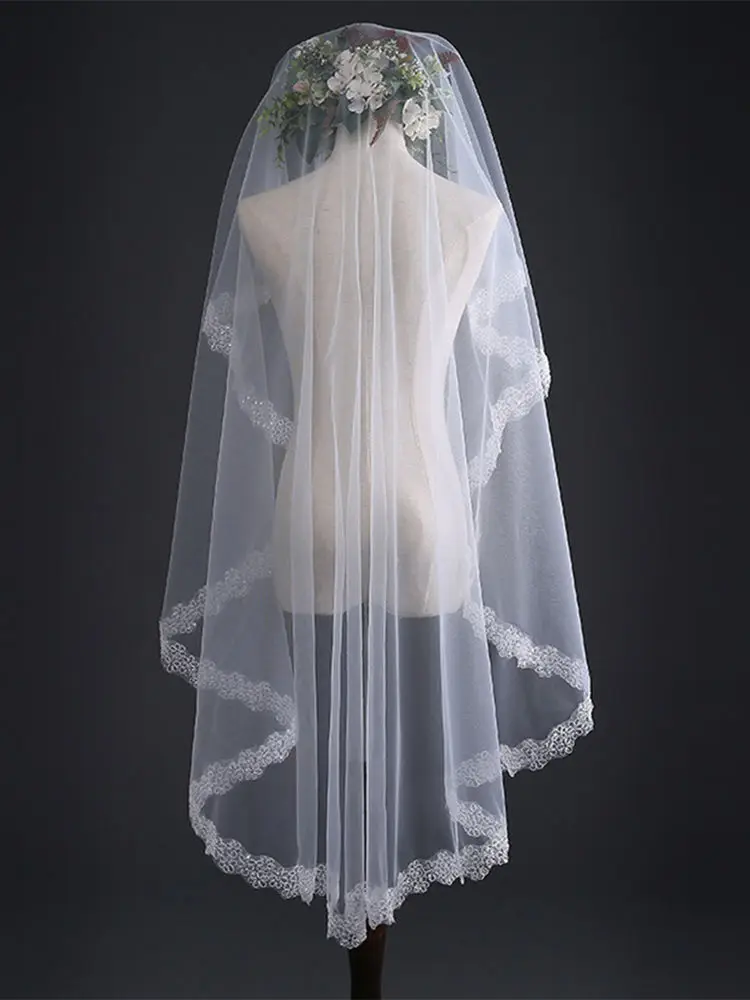 short veil Элегантная аппликация, вуаль невесты с расческой 3 М Тюль соборный Свадебный вуаль С румяной Свадебные украшения дешевые вуаль - Цвет: short veil