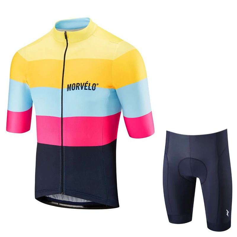 Pic color Morvelo одежда для велоспорта Мужской комплект костюм летняя велосипедная Одежда дышащая анти-УФ велосипедная одежда короткий рукав Велоспорт Джерси Наборы - Цвет: Pic color