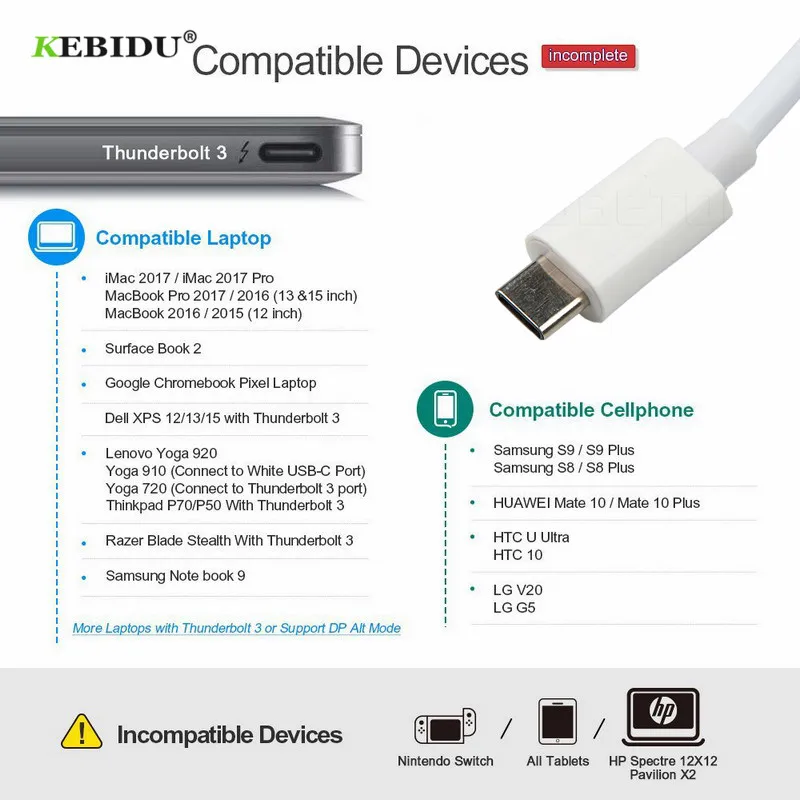 Кабель переходник Kebidu Type C VGA USB 3 1 Папа мама 12 дюймов|Кабели VGA| |