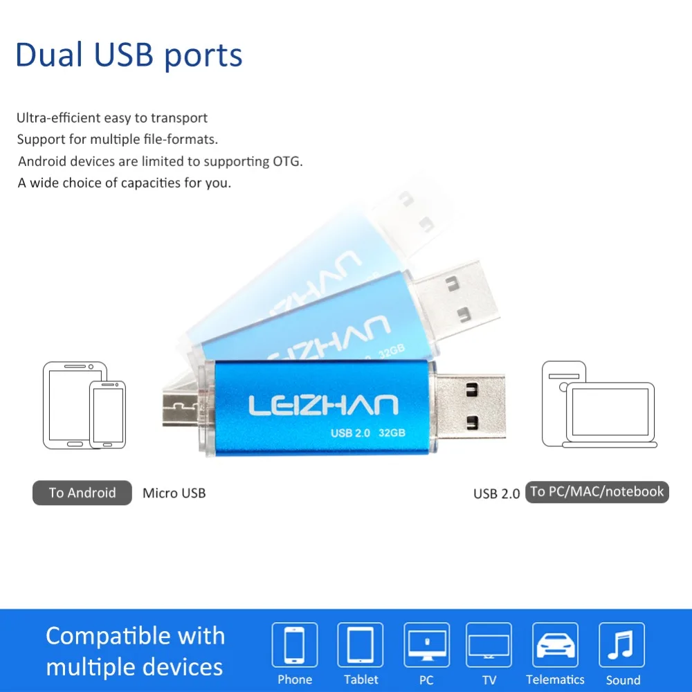 LEIZHAN 16 Гб OTG USB флеш накопитель 32 ГБ Micro флешка 64 Флешка для телефона Внешняя память
