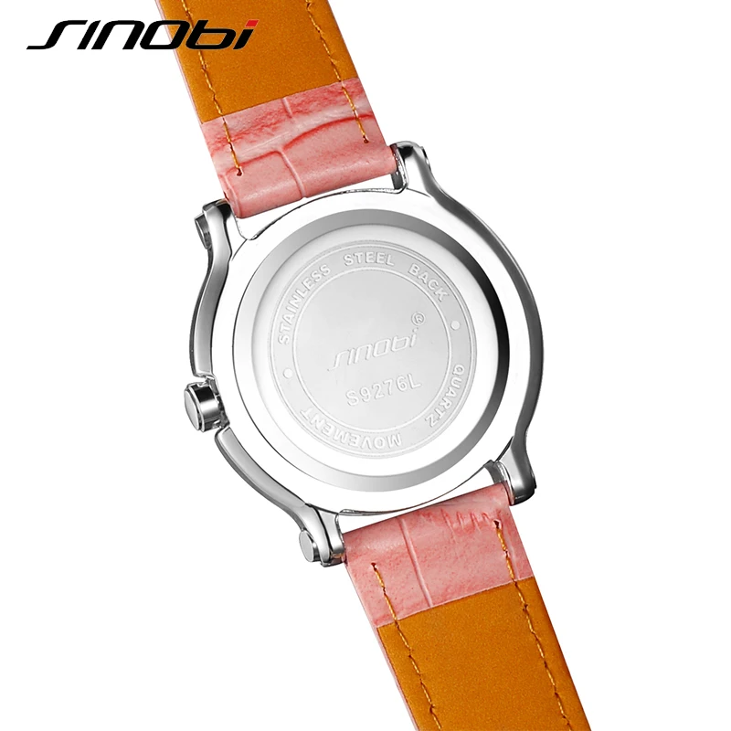 SINOBI Лидирующий бренд кварцевые часы для женщин кожа Роскошные женские наручные