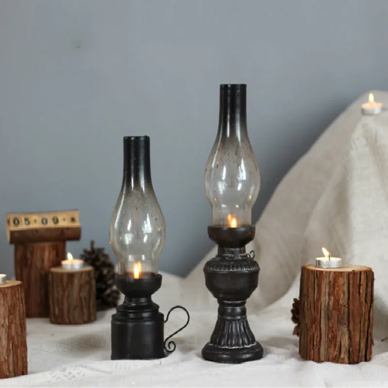 Ностальгические старой керосиновой лампы Винтаж Изделия из смолы Европа Home Decor