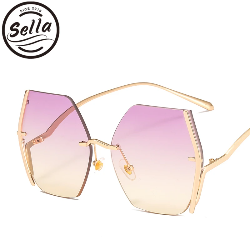 purple yellow Sella трендовые Модные женские и мужские негабаритные Квадратные Солнцезащитные очки без оправы брендовые дизайнерские градиентные линзы океанского цвета солнцезащитные очки - Цвет линз: purple yellow