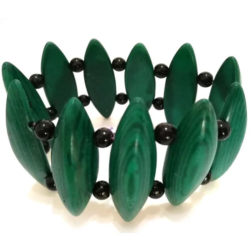 

8 inches 15x45 mm Elastic Green Natural Malachite Beaded Bracelet
