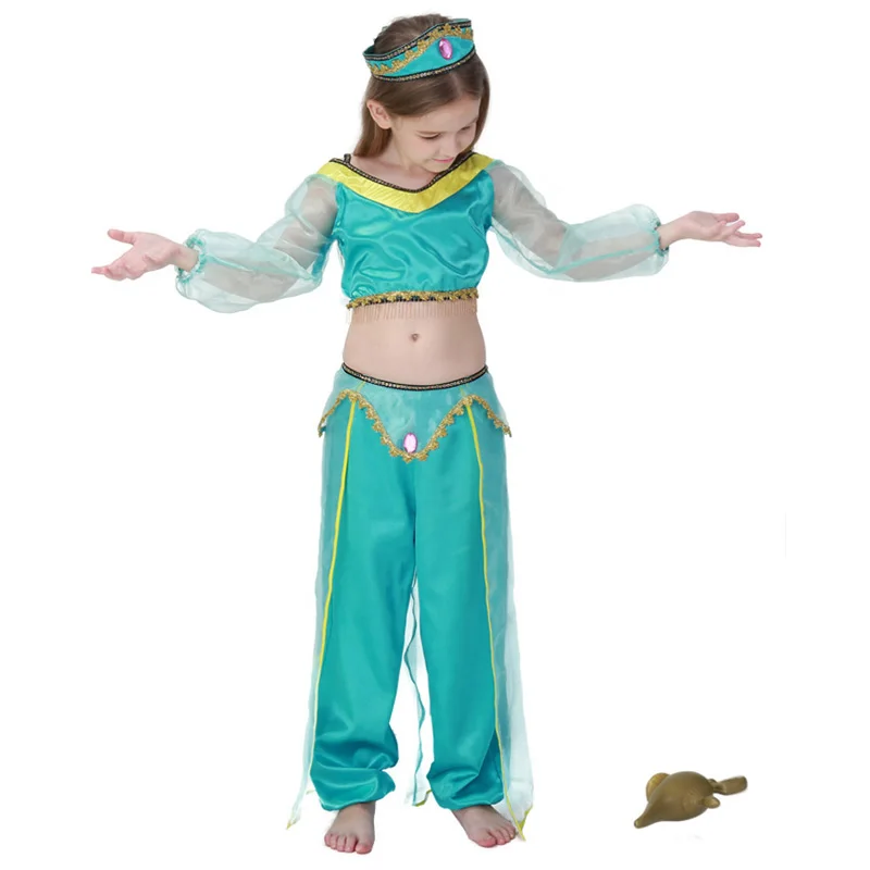 Girls Aladdin's Lamp Jasmine Princess Costumes Cosplay For Children Halloween Party Belly Dance Dress Indian Costume | Тематическая