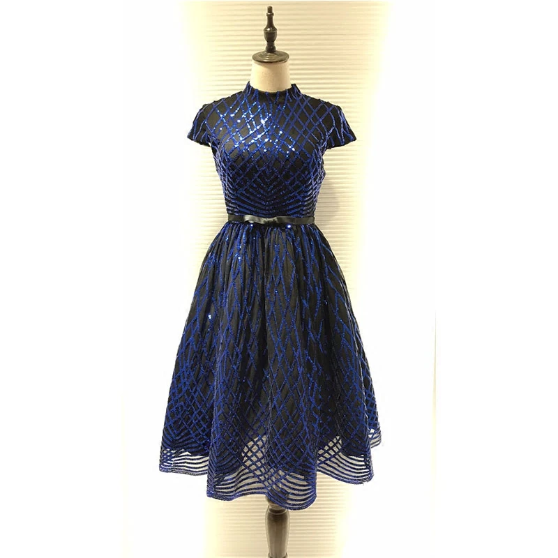 Vestidos de fiesta, золотые, черные платья с блестками, круглый воротник, короткий рукав, длина до колена, Бальные вечерние платья, vestidos mujer