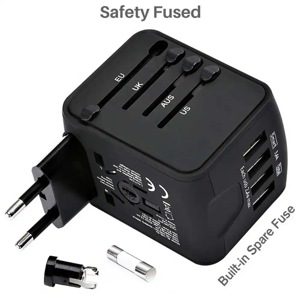Дорожный адаптер универсальный питания с 4 USB портами 3 А настенное зарядное