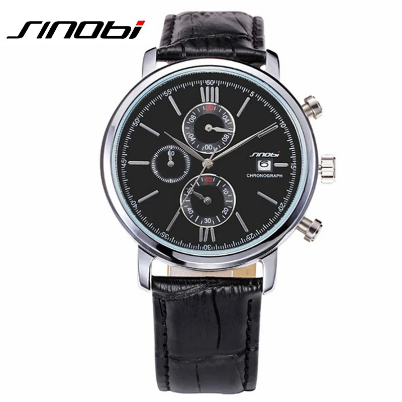Топ люксовый бренд Sinobi часы розовое золото мужские с кожаным ремешком кварцевые