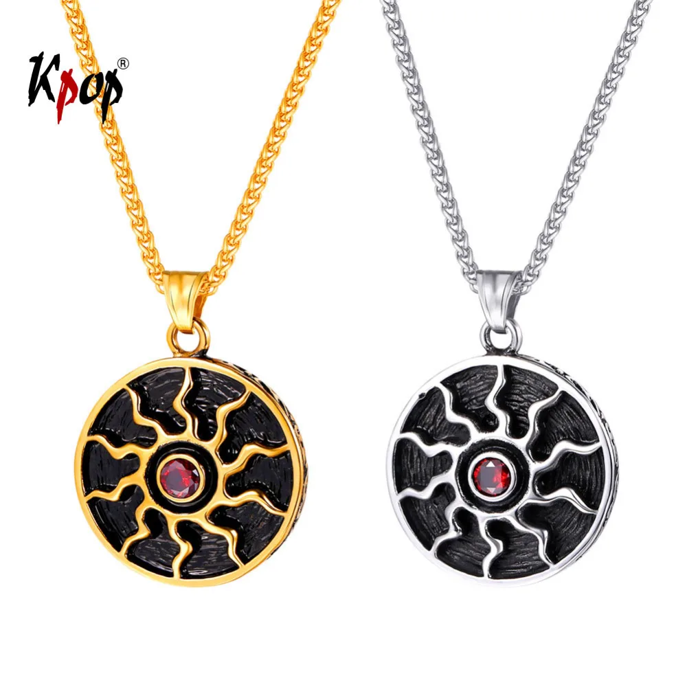 Kpop черная подвеска с кристаллами от солнца ожерелье из нержавеющей стали Викинг