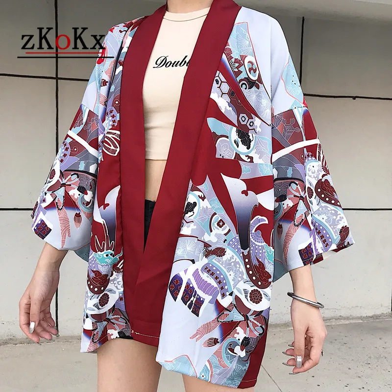 Кимоно для женщин 2018 японское кимоно Harajuku кардиган косплей рубашка блузка