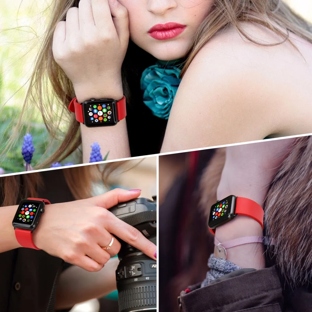 MAIKES модный красный резиновый ремешок для часов для Apple Watch Band 44 мм 40 мм iWatch все модели для Apple Watch 42 мм 38 мм серия 4 3 2 1