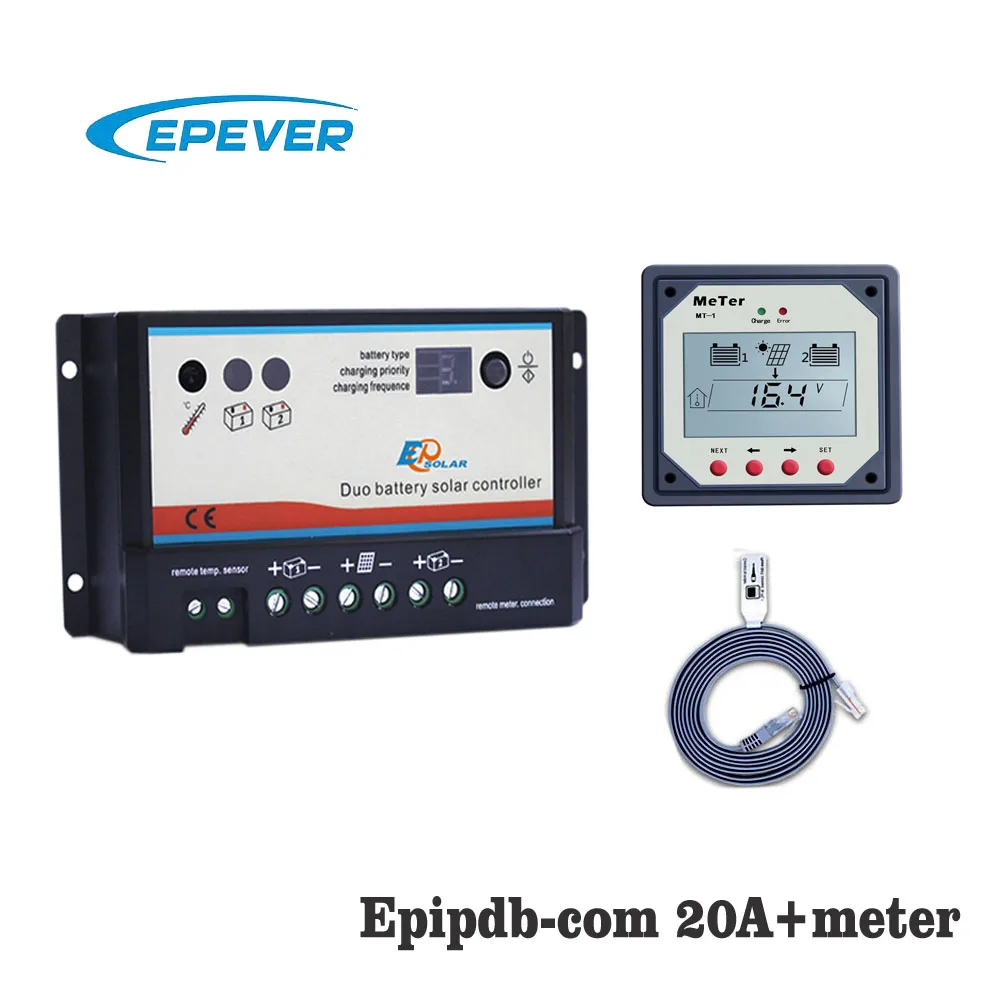 20A Add Meter EPIPDB-COM 10A 20A 12V 24V Dual Core Duo два Батарея Солнечный контроллер заряда MT-1 метр ЖК-дисплей RTS150R47KA - Цвет: 20A Add Meter