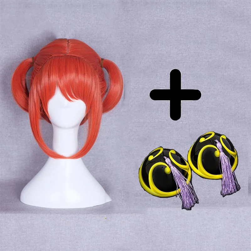 Wig and Headwear Японский Аниме Костюм «гинтама» парик Кагура Косплей парик синтетический парик короткий оранжевый прямой косплей парик для девочек вечерние карнавальные - Цвет: Wig and Headwear