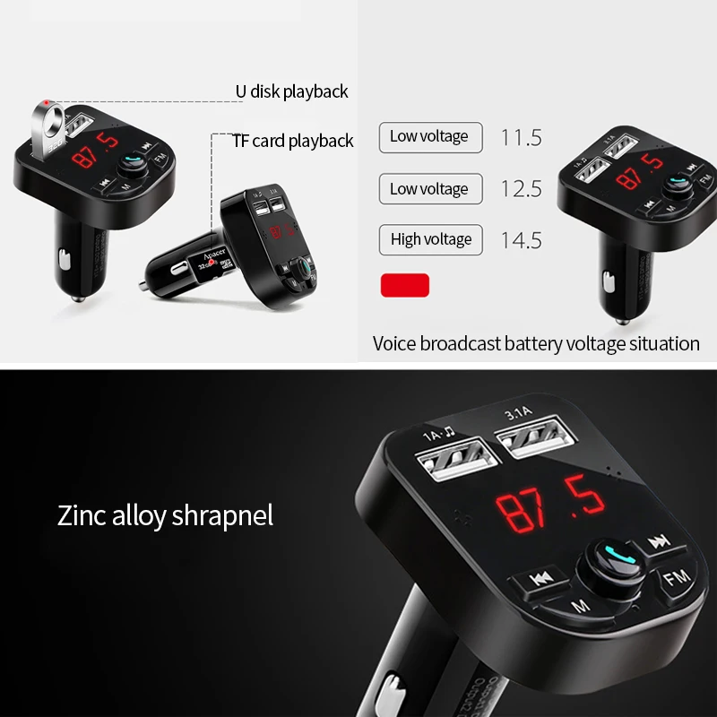 Audio Car MP3 Player Bluetooth 4.2 car mp3 FM Transmitter Modulator U Disk TF-Music LED Display Dual USB 3.1A Charger | Автомобили и