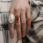 Кольца женские HUANZHI, из металлического сплава, Овальные, геометрические, оболочка жемчуга