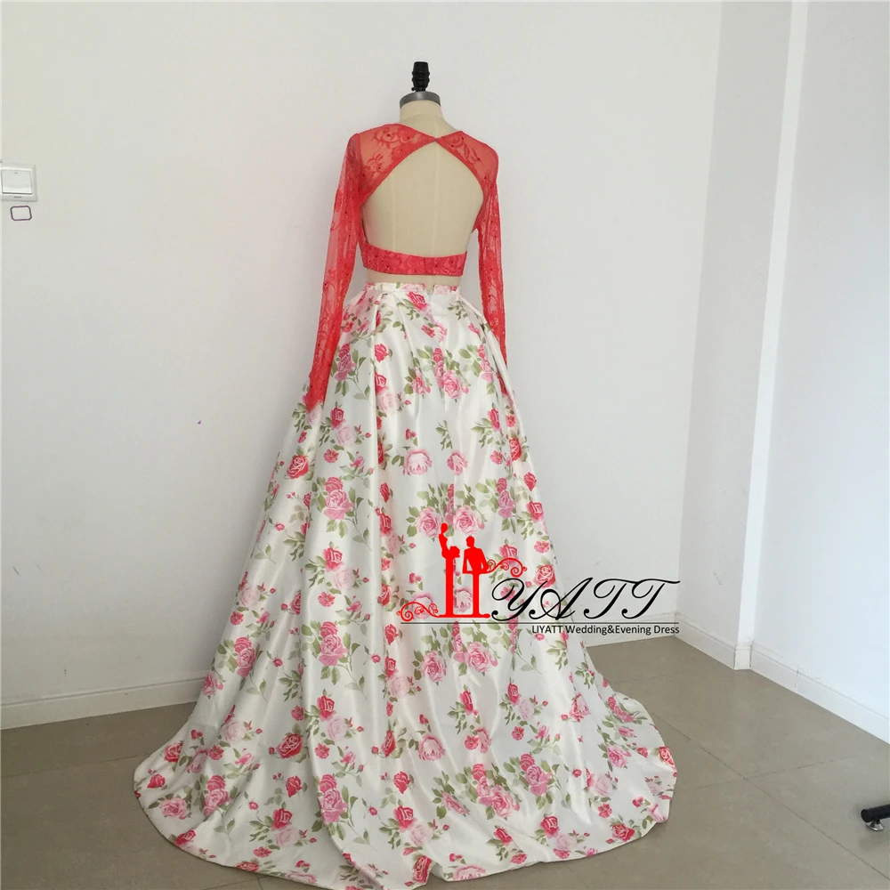 2017 Потрясающие вечерние платья для выпускного вечера с принтом из двух частей