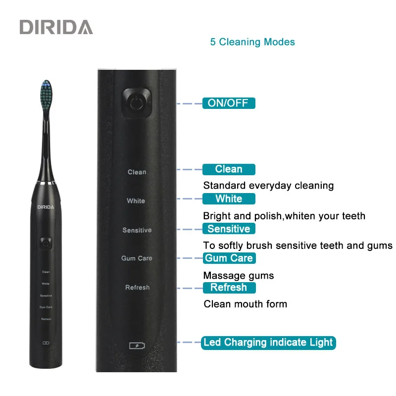 DIRIDA S2003 USB зарядка для взрослых перезаряжаемая звуковая электрическая зубная щетка Водонепроницаемая ультра звуковая Глубокая чистка для здоровья полости рта