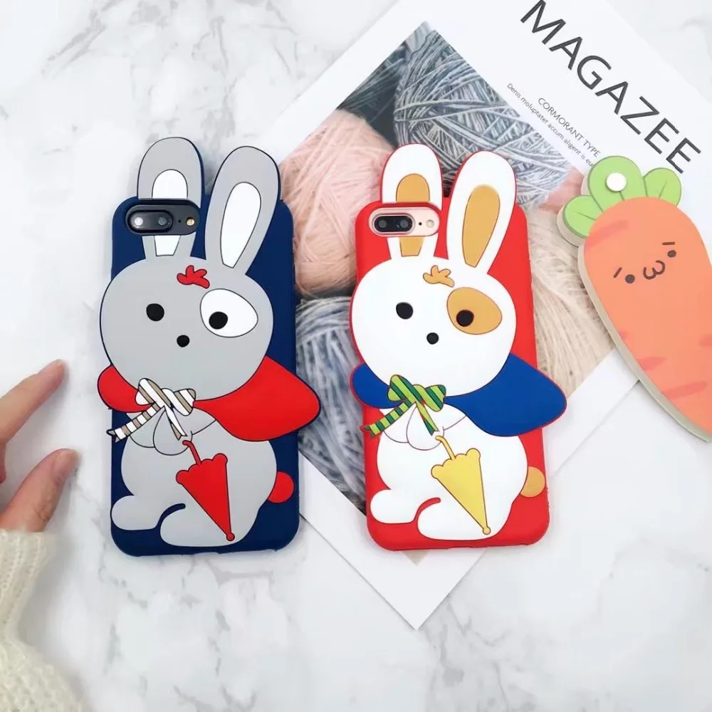 Высокого качества 3D милый мультфильм кролик Silica чехол для iPhone X 7 8 Plus чехлы 6s