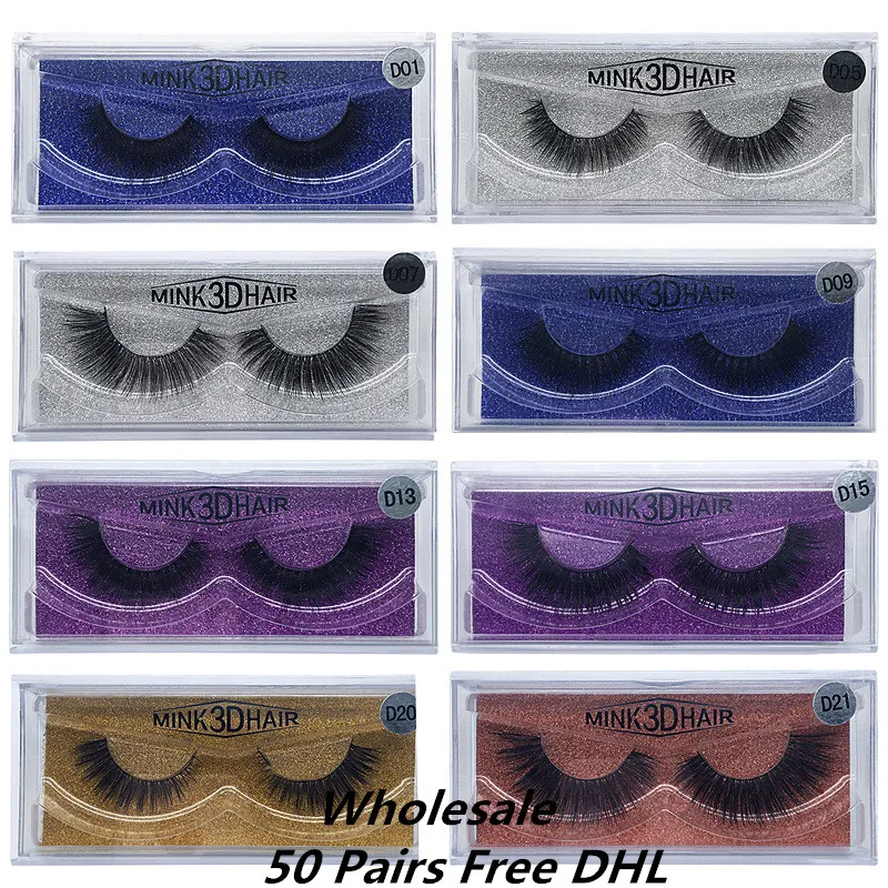 Бесплатная идентификация 50 пар 3D норковые ресницы норковые накладные ресницы коллекция ручной работы норковые 3D драматические ресницы 15 стилей блестящая упаковка