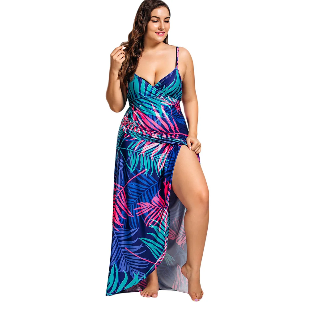 ROSEGAL тропический лист печати плюс размер Макси платье женские платья летнее