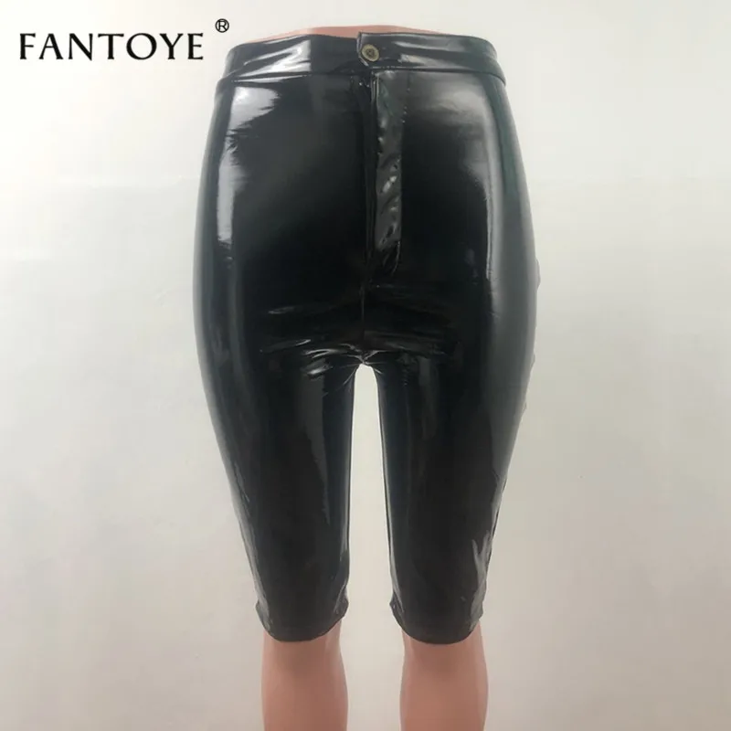 Fantoye пикантные из искусственной кожи шорты Для женщин Сплошной Светоотражающие сексуальные C высокой талией, эластичные Половина шорты конфетного цвета узкие Стретч Клубная одежда