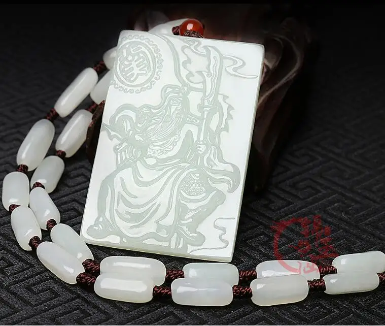 

Certified Hetian Guan Gong pendant male style 18 arhat necklace jade pendant Pendant with box free shipping