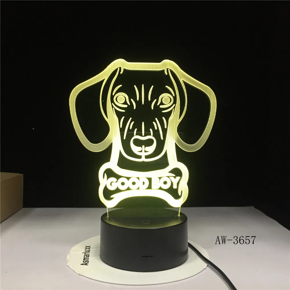 3D 3657 Ночной светильник с костяной моделью GOOD BOY Dog Цветной СВЕТОДИОДНЫЙ Novlety