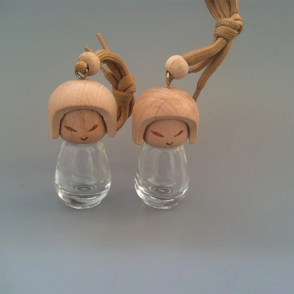 

8ML Cute Doll Car Perfume Pendant Glass Timber Lid Perfume Bottle 100PCS/LOT