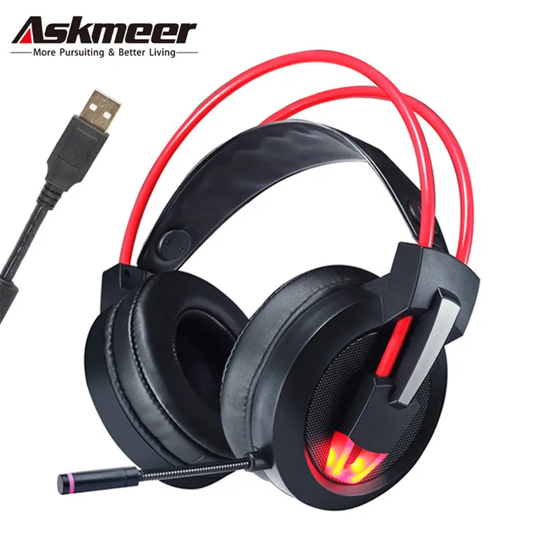 Askmeer USB стерео игровые наушники casque 7 1 объемный звук канал Компьютерная гарнитура