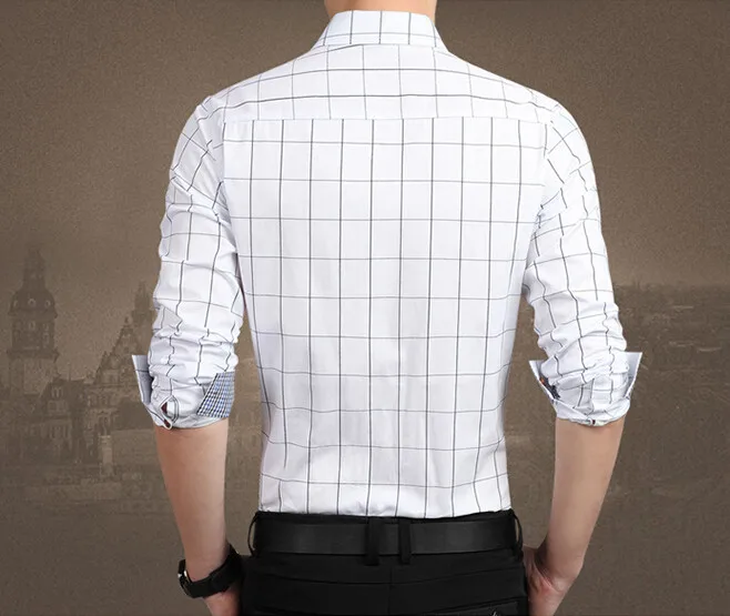 2016 Новая Осенняя Модная брендовая мужская одежда приталенная Мужская рубашка с