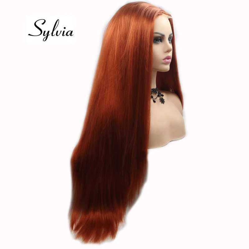 Sylvia 360# Красный синтетический U Часть Кружева передние парики длинные шелковистые прямые средняя часть термостойкие волокна волос для женщин