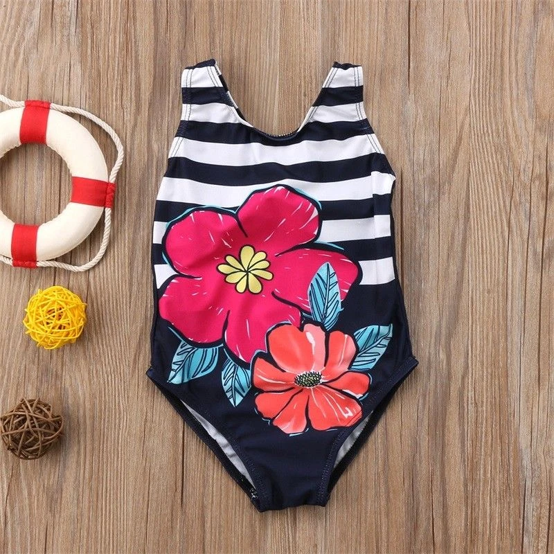 Купальник с цветочным принтом для девочек 2018 Цельный купальник бикини маленьких