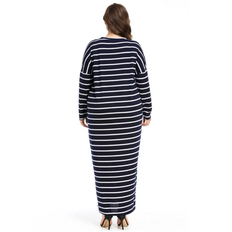 

Plus Size New Arrivals 2020 Women Autumn Casual Dress Elegant Striped Fashion Sexy Maxi Dress