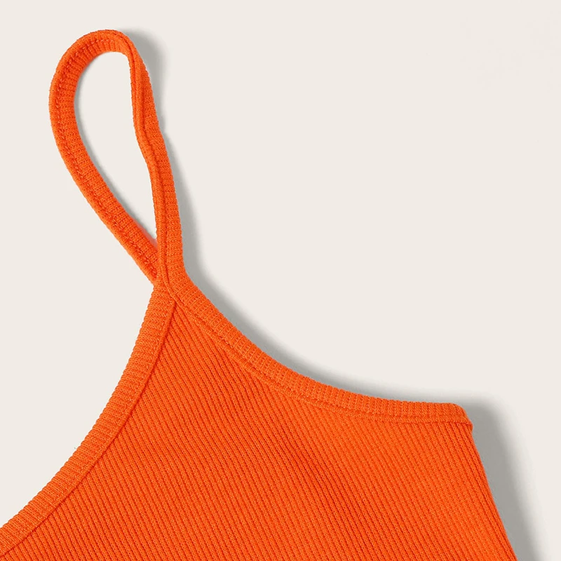 SHEIN неоновый ребристый ТРИКОТАЖНЫЙ УКОРОЧЕННЫЙ ТОП на бретельках и узкая юбка, сексуальный однотонный комплект без рукавов из 2 предметов, Женский комплект на бретельках