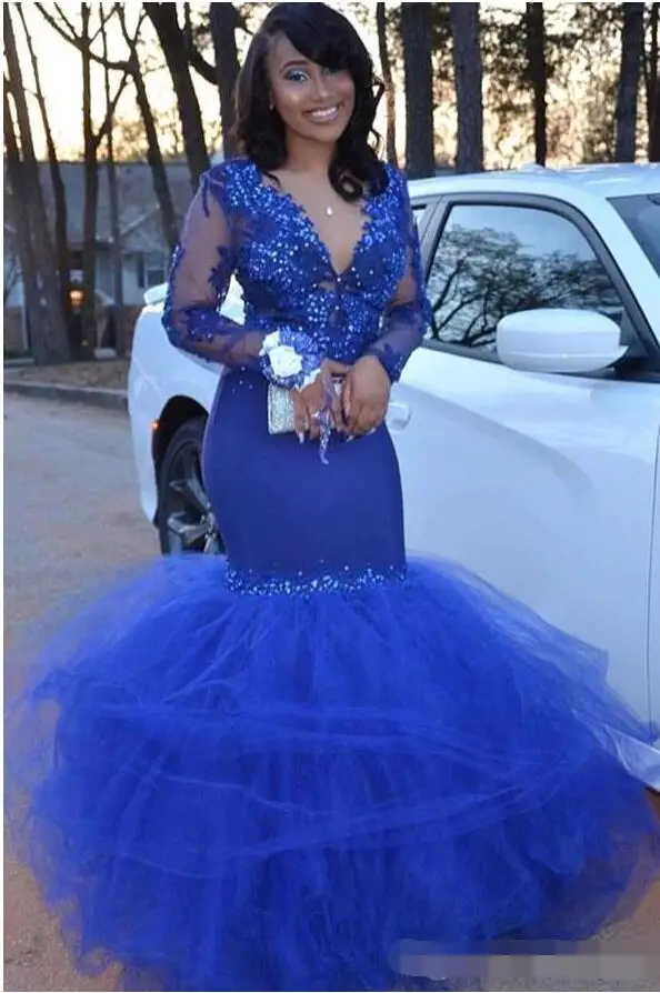 2019 новое платье с юбкой годе Королевского синего цвета Длинные платья выпускного