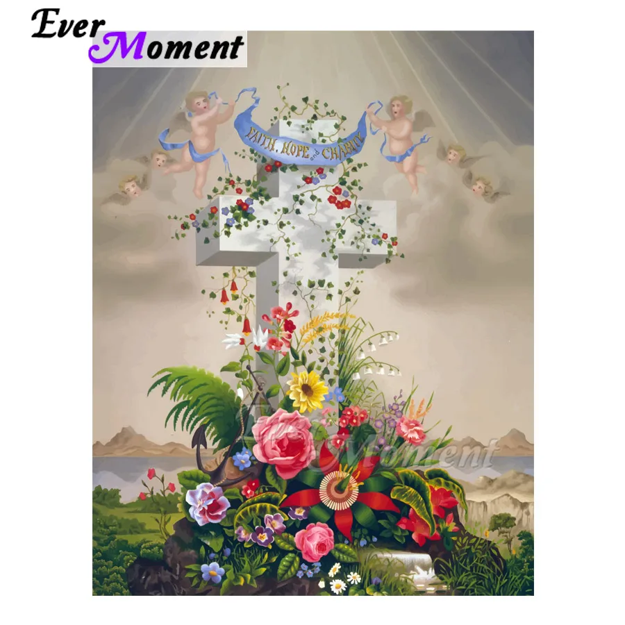 

Ever Moment Diamond Painting Cross Flower Baby Religion Picture Of Rhinestone 5D DIY Decoration Diamond Embroidery S2F2270