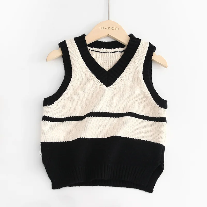 

Preppy Style Boy V-neck Sweater Vest Kids Waistcoat Vest Girls Boys Sweaters New 2019 Spring Autumn Cotton Striped Baby Cardigan