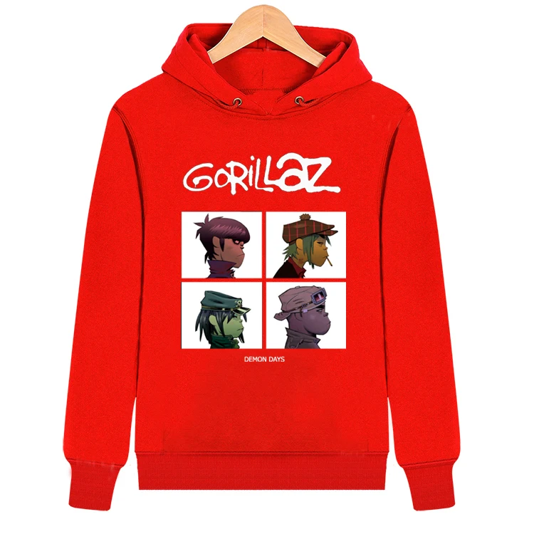 Осень зима рок Толстовка Gorillaz мужская одежда Повседневный музыкальный пуловер с длинными рукавами толстовки с капюшоном плюс размер XS-XXXL